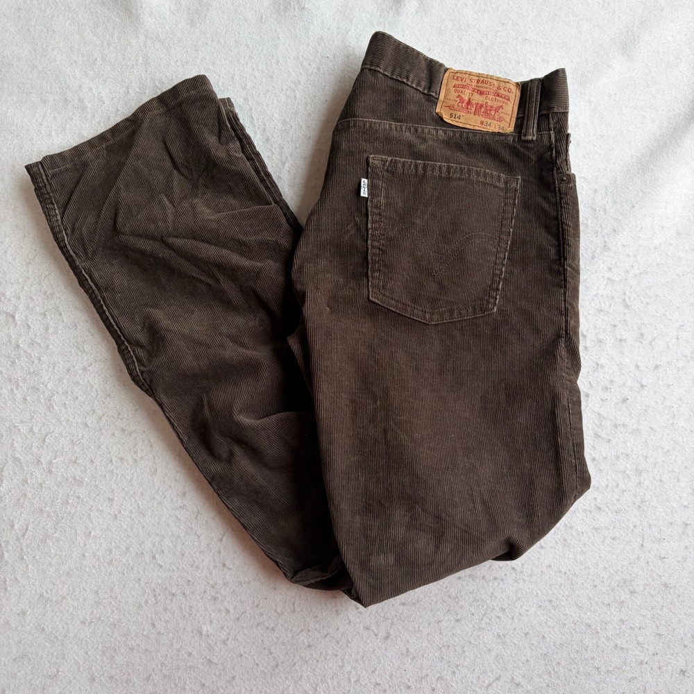 Levi's 514 Slim Straight Corduroy Pants Mens 34x34 Brown Ribbed Casual